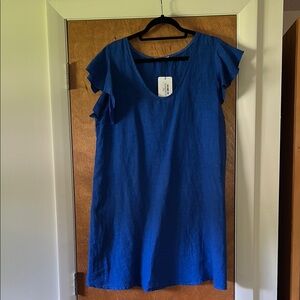 Royal Blue Linen Dress with Flutter Sleeves